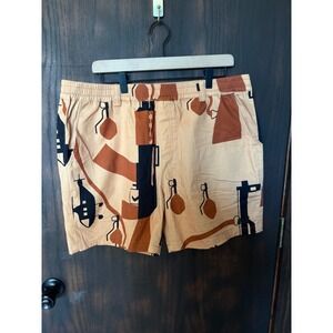 QILO Tactical EDC Shorts Mens 2XL Abstract Graphic Print Cotton Tan Rust Black